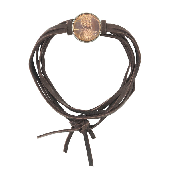 Good Luck Penny Leather Wrap Bracelet Black