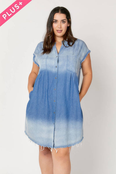 The Luna Curvy Lightweight Denim Button Down Dress